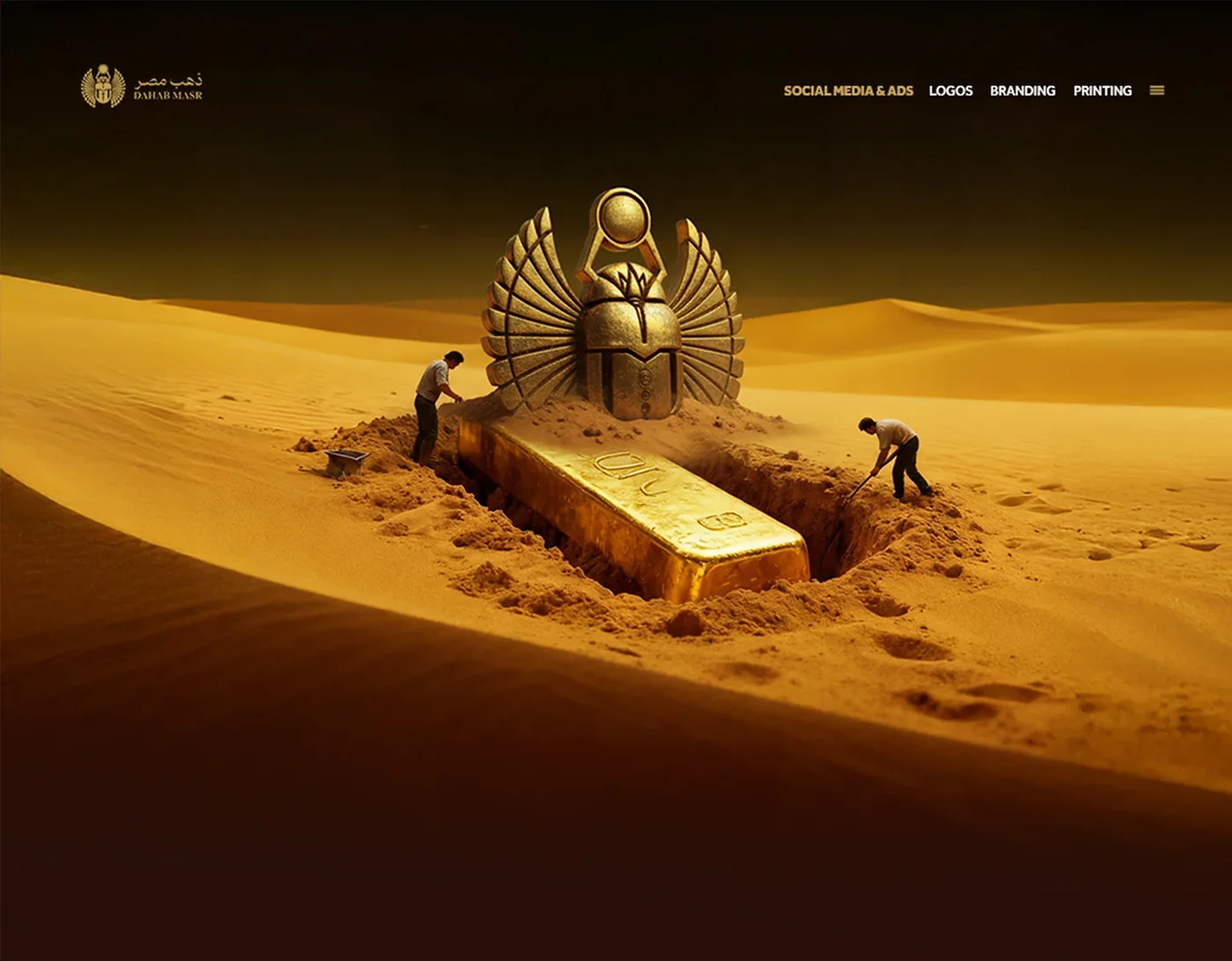 Dahab Masr advertisement with gold and desert composition